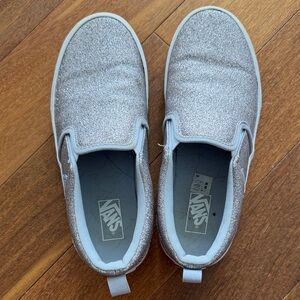 Vans Kids Slip-On Glitter Sneakers in Silver Girls Size 5